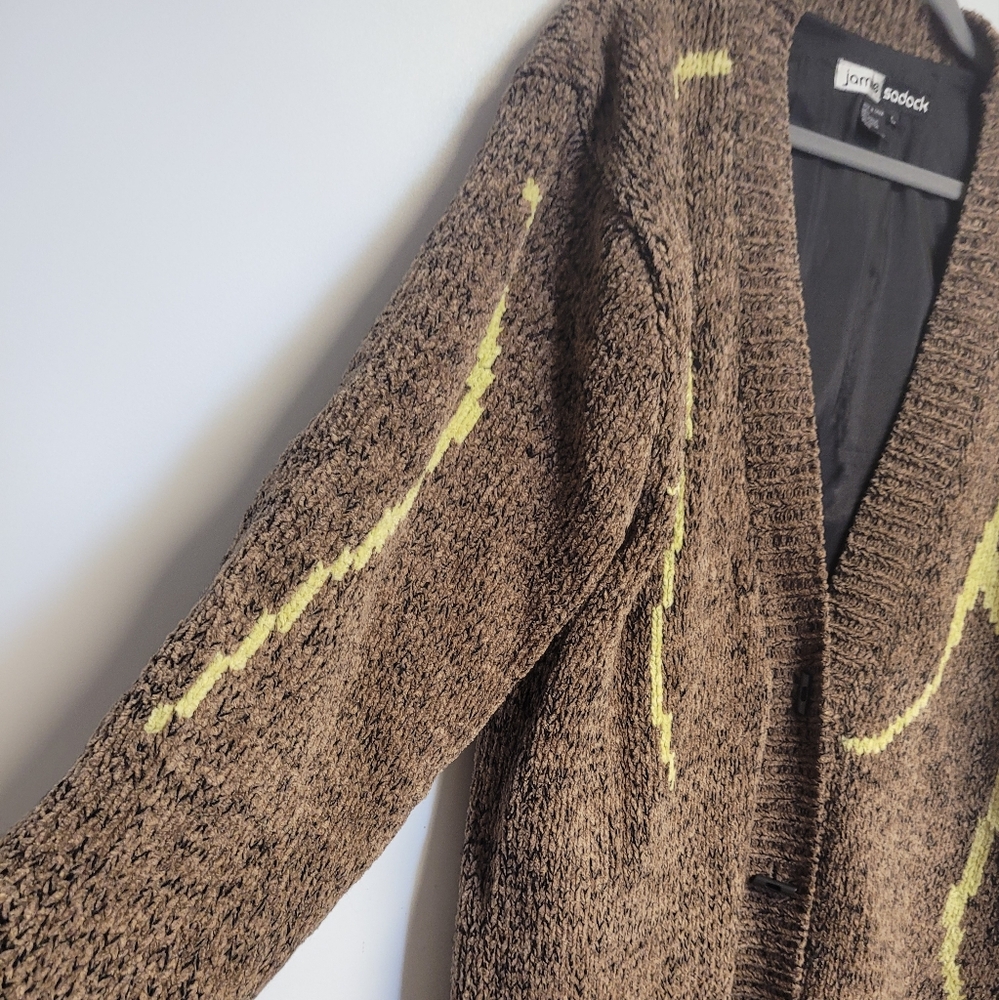 Vintage 90's Jamie Sadock Brown Chunky Knit Sweater  Teddy Jacket Large - Picture 5 of 9